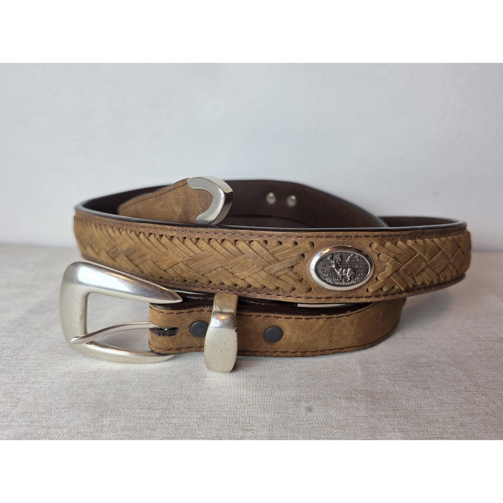 Badger Genuine Leather Concho Belt Mens Size 46 Brown Silver Western Braided